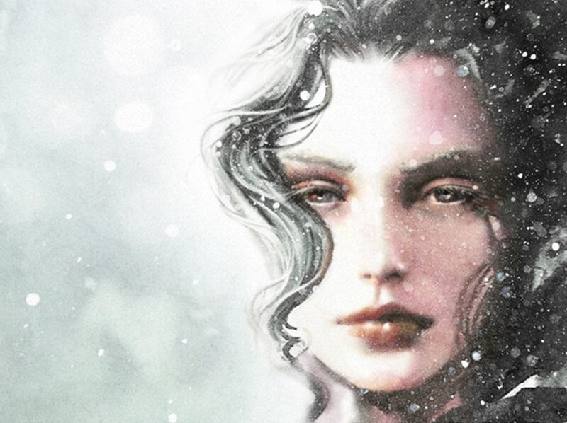 woman in snowstorm portrait