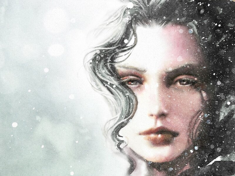 woman in snowstorm portrait