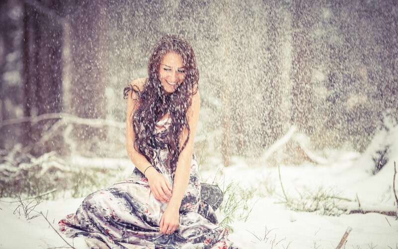 Woman in Snowstorm — White, Cold, Winter, Photograph, Snow, Forest