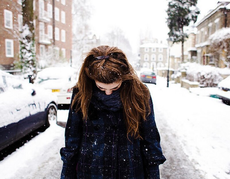 Woman in Snowstorm — White, Cold, Winter, Photograph, Snow
