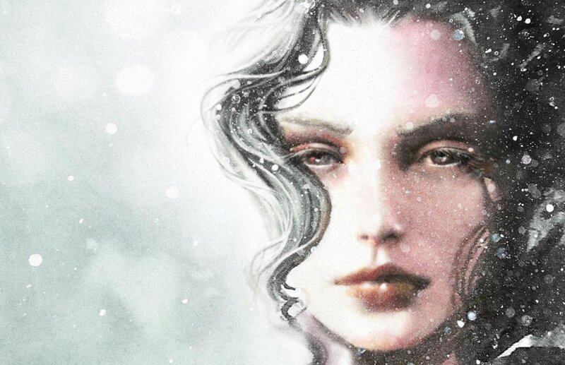 Woman in Snowstorm — White, Dramatic