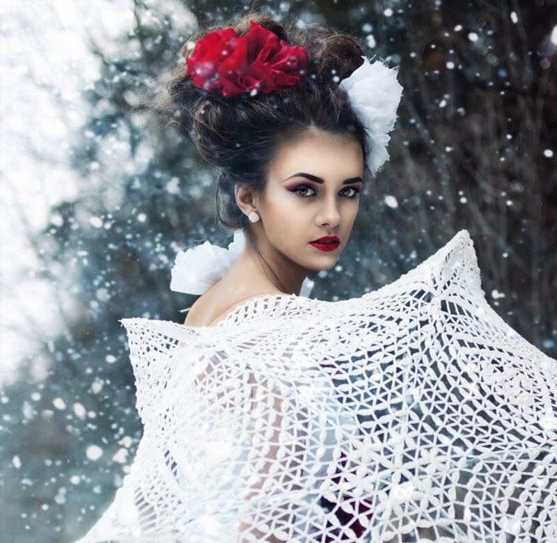 Woman in Snowstorm — White, Dramatic, Winter, Photograph