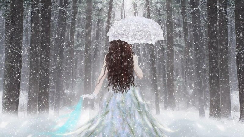 Woman in Snowstorm — White, Serene, Winter, Digital Art