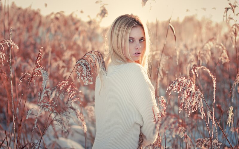 woman in snowy field