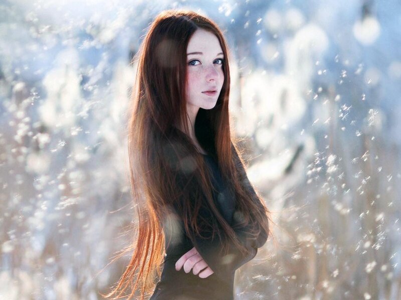 woman in snowy field