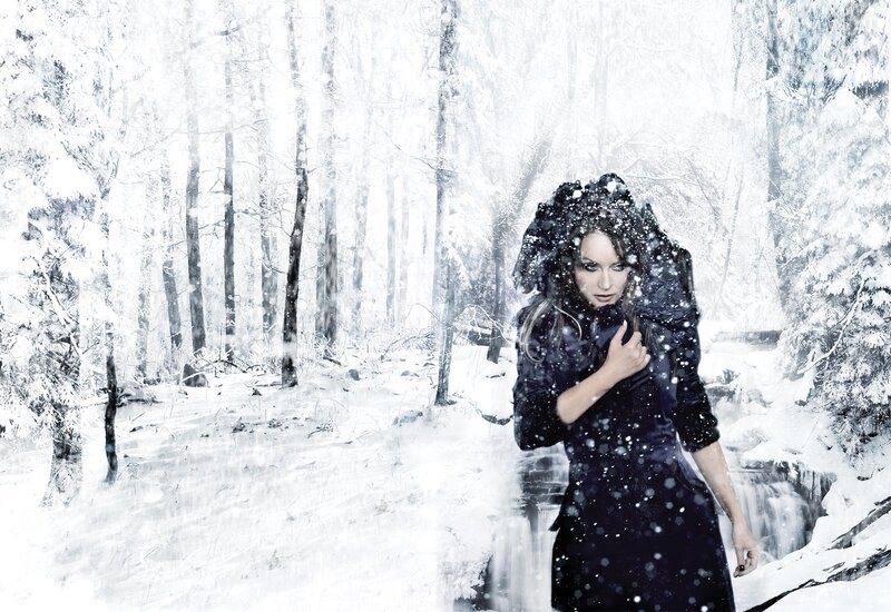 woman in snowy forest