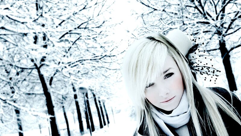 woman in snowy forest