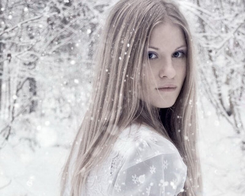woman in snowy forest