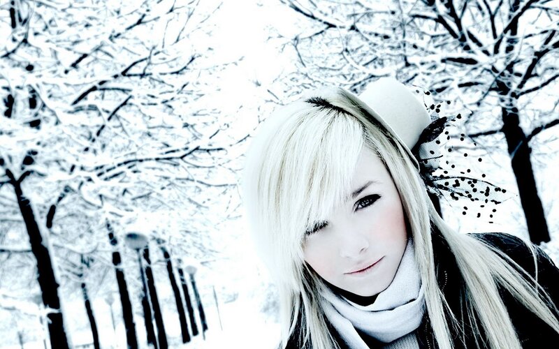 woman in snowy forest