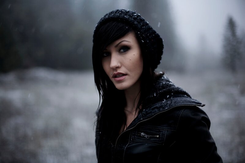 woman in snowy forest