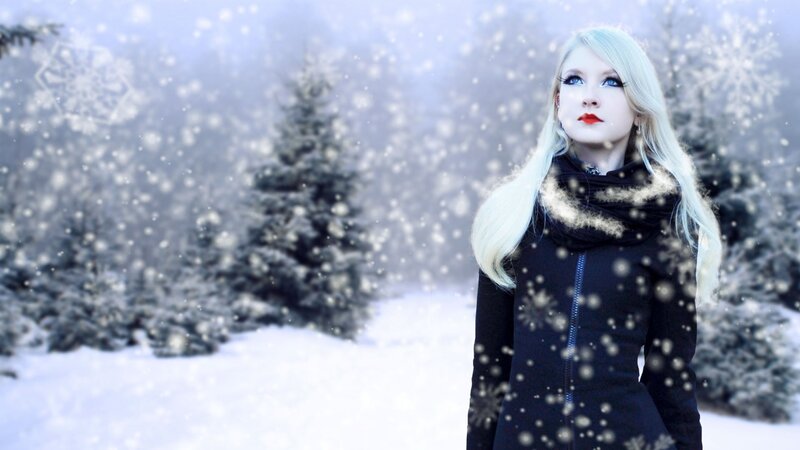 woman in snowy forest