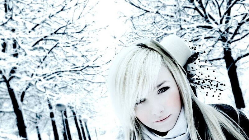 woman in snowy forest