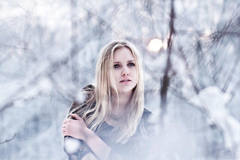 woman in snowy forest