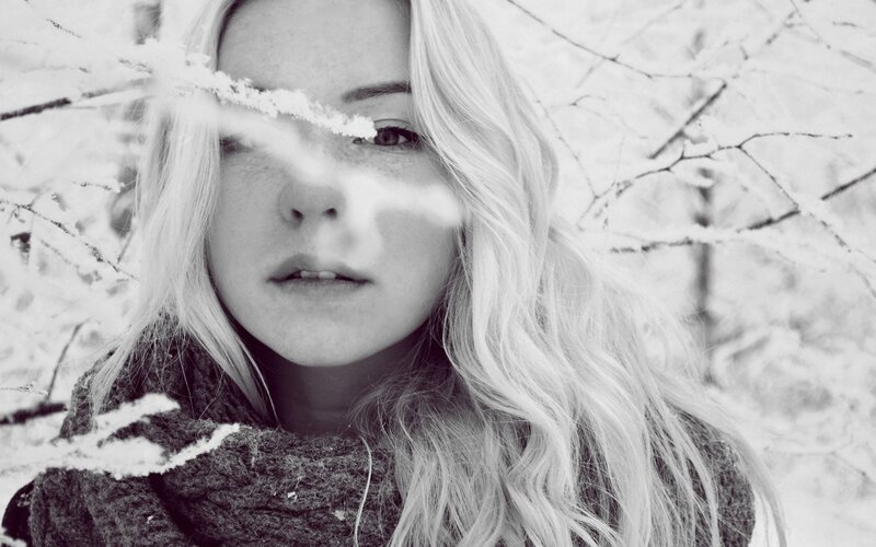 woman in snowy forest