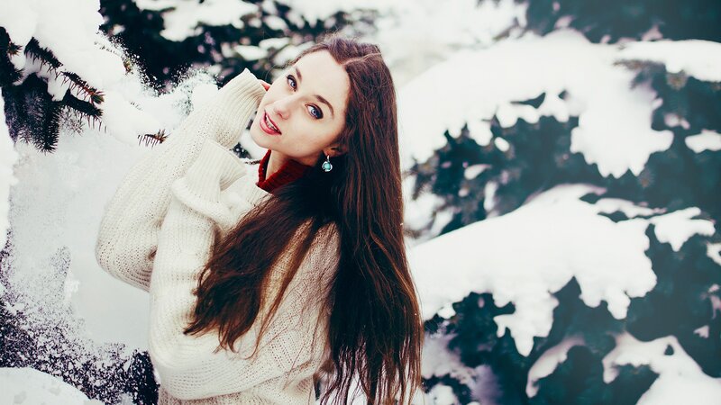 woman in snowy forest