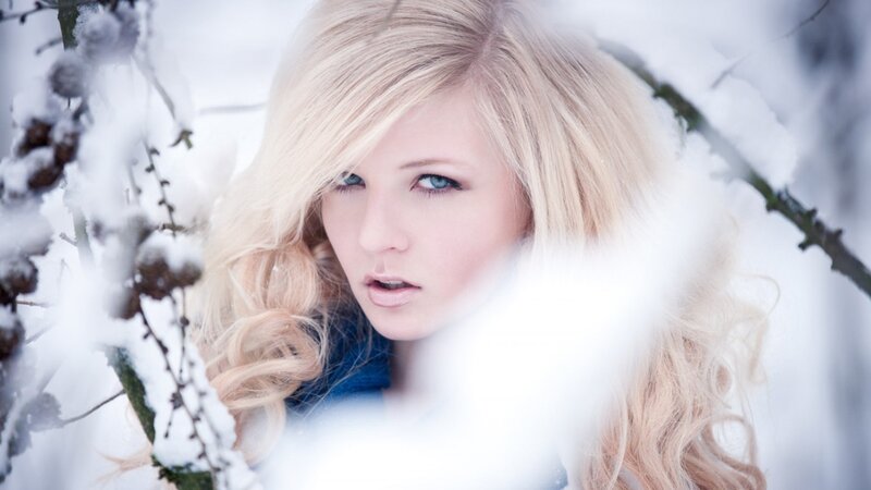 woman in snowy forest