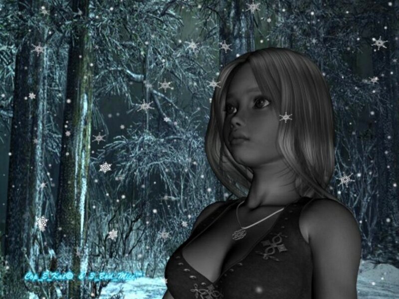 woman in snowy forest