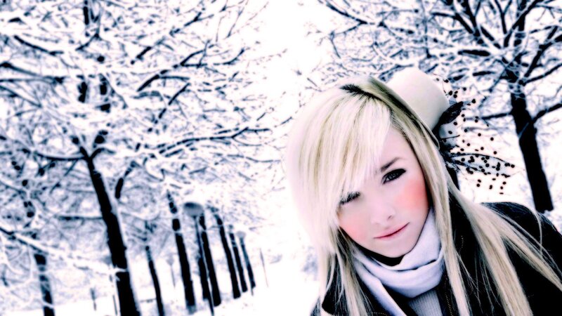 woman in snowy forest