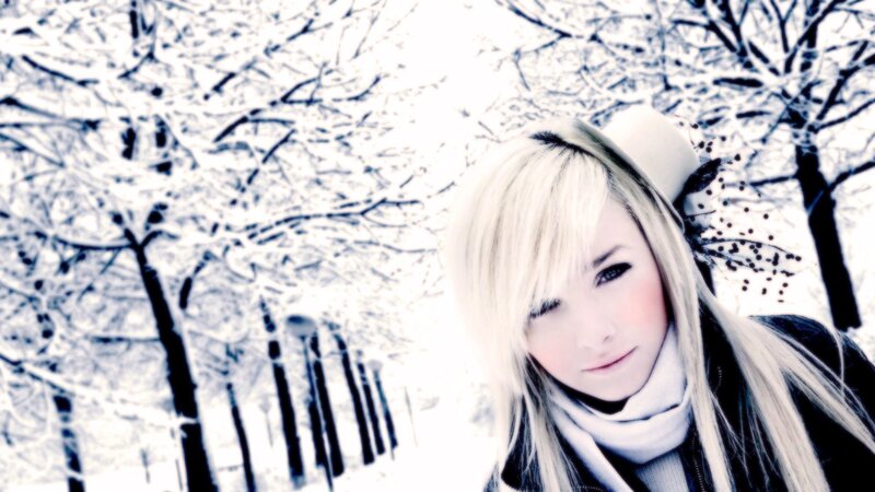 woman in snowy forest