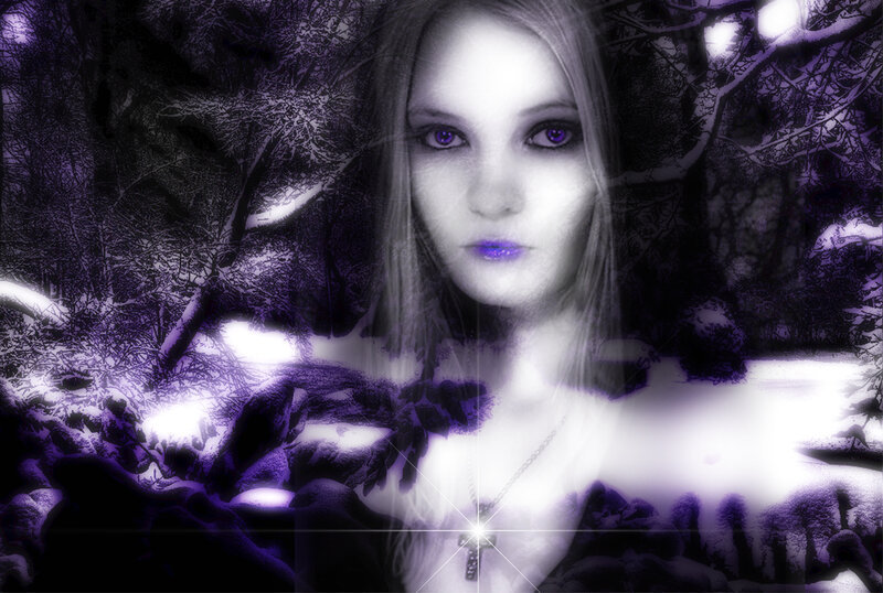 Woman in Snowy Forest — Purple