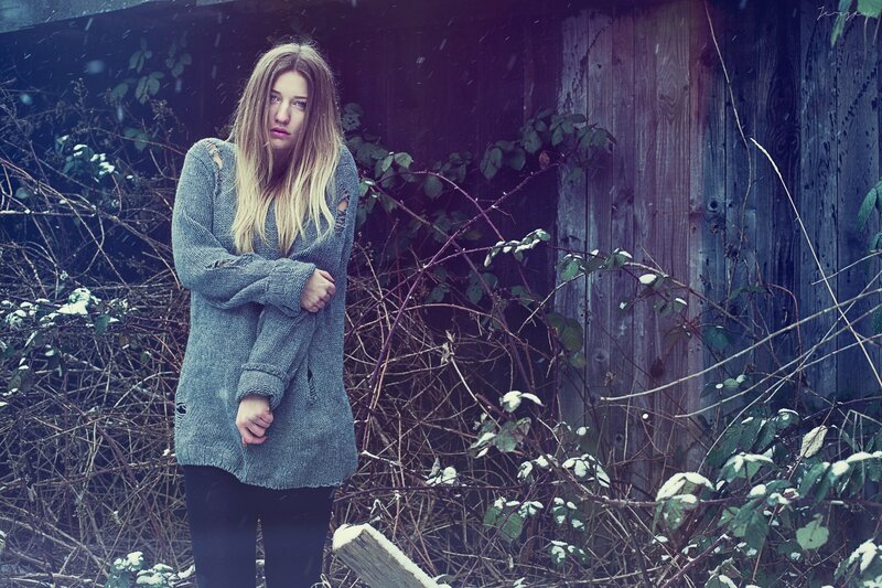 woman in snowy garden