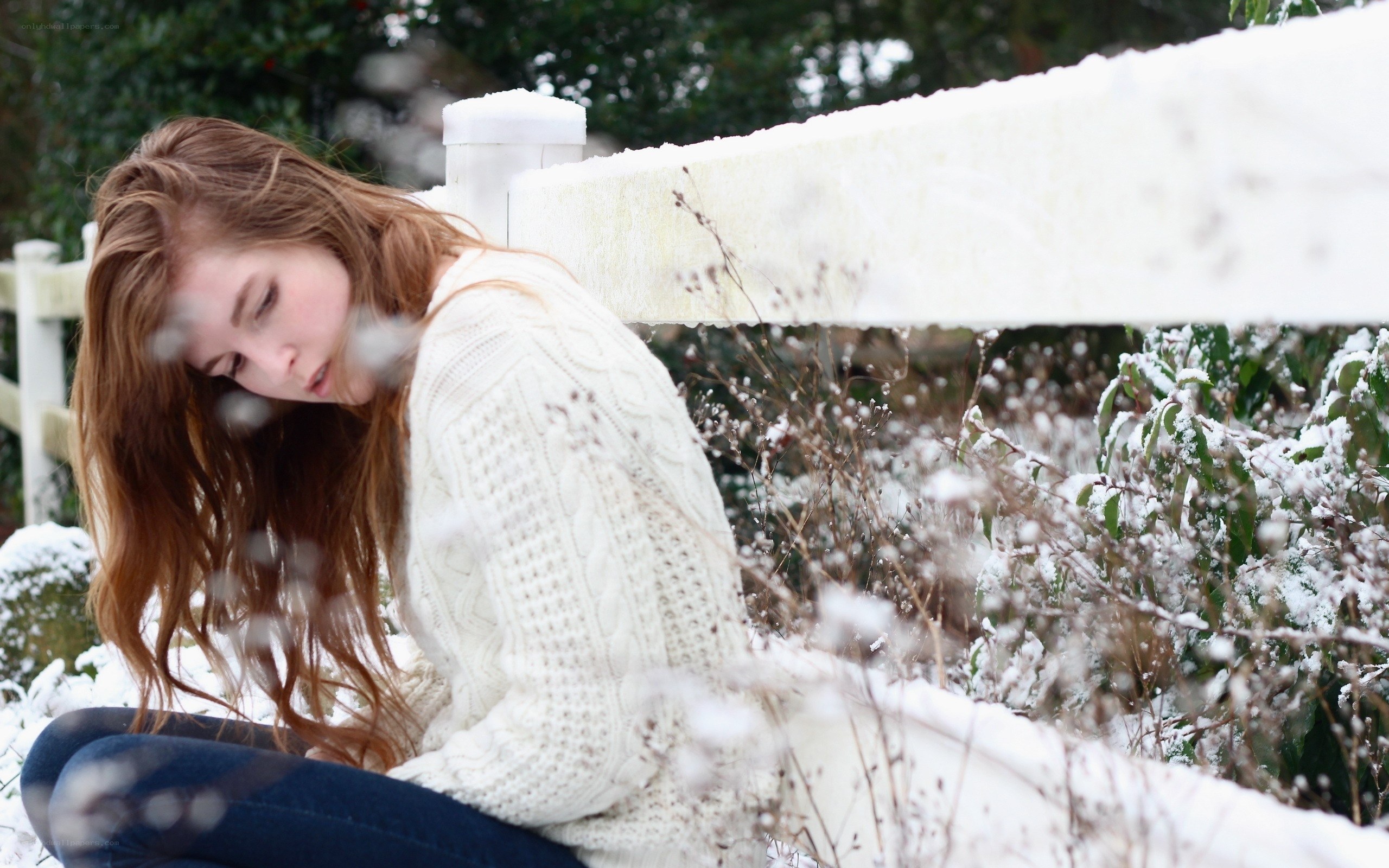 woman in snowy garden