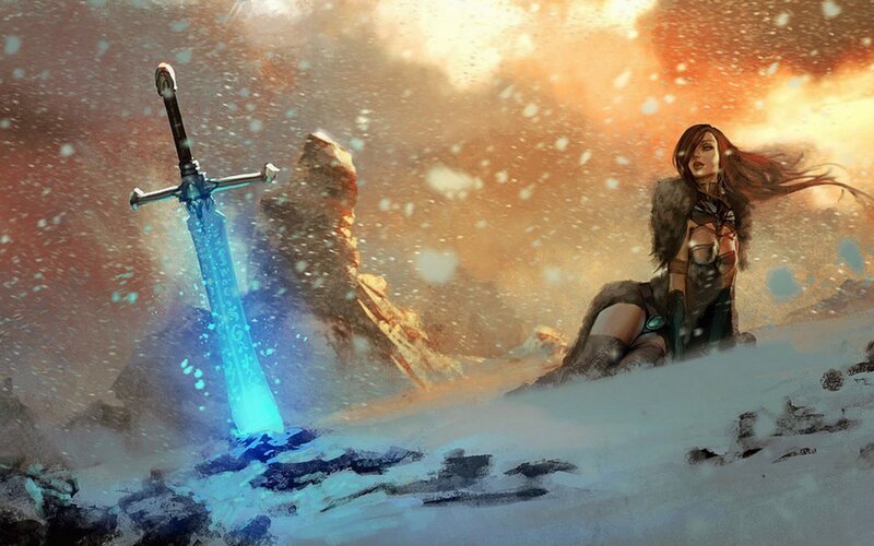 Woman in Snowy Landscape — Blue
