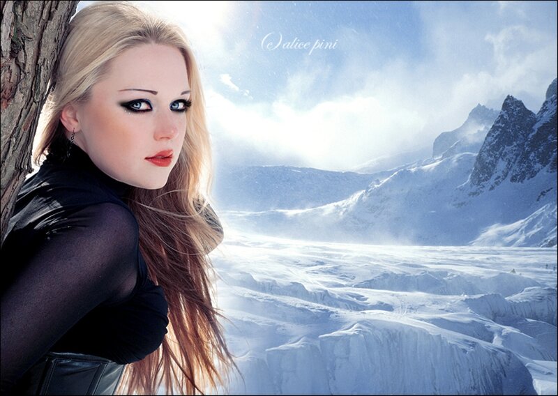 Woman in Snowy Landscape — White, Dramatic