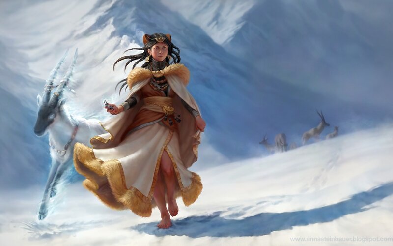 Woman in Snowy Landscape — White, Dramatic, Winter, Digital Art