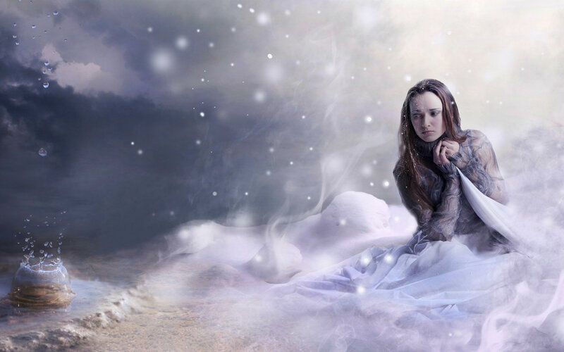 Woman in Snowy Landscape — White, Dramatic, Winter