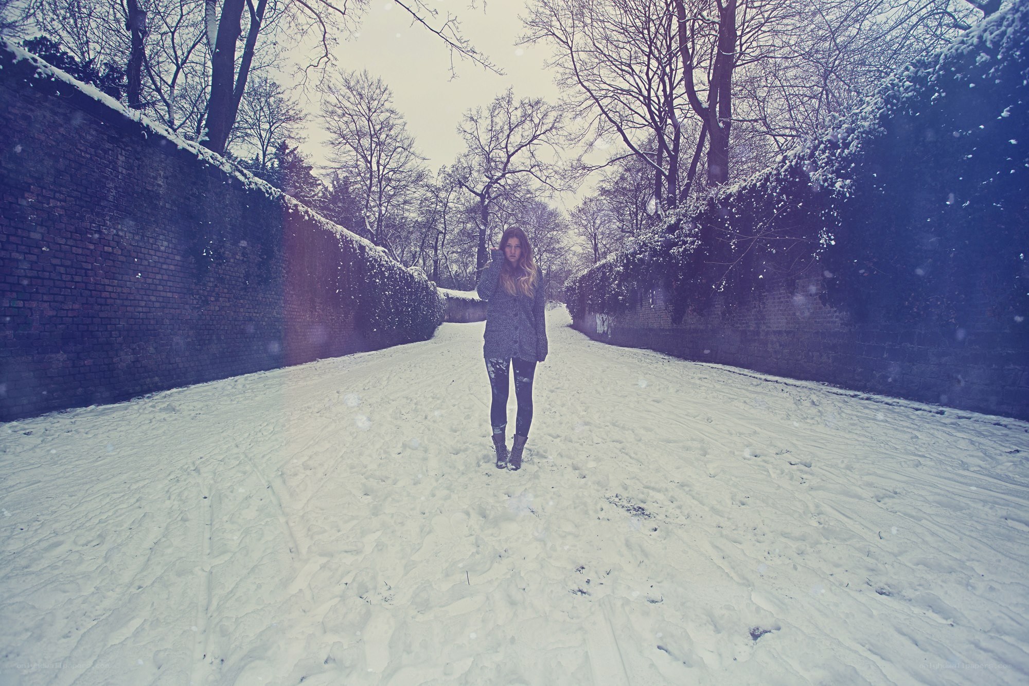 woman in snowy path