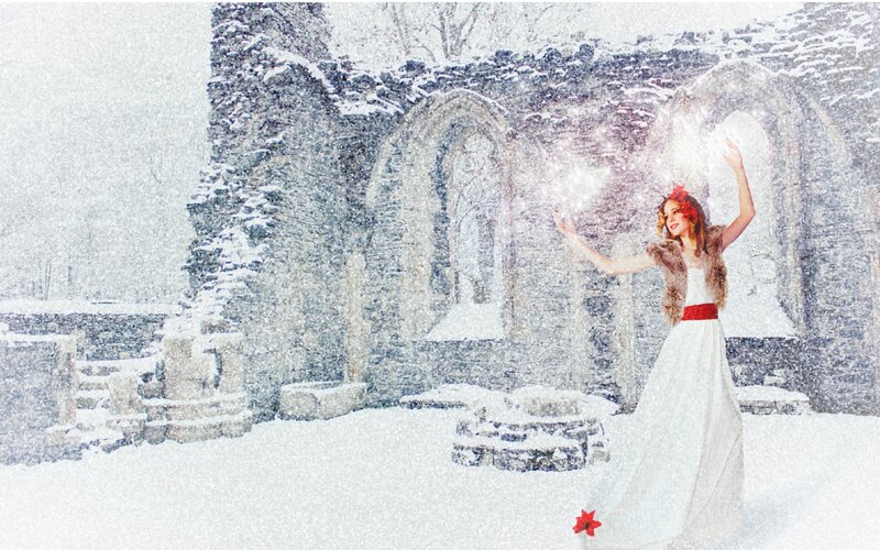 woman in snowy ruins