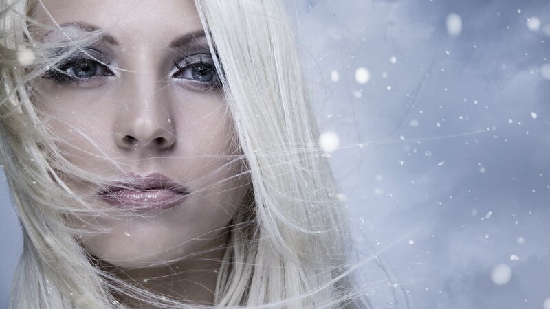 woman in snowy wind