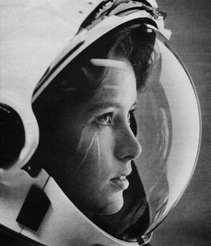 Woman in Space Helmet — Black, Serious
