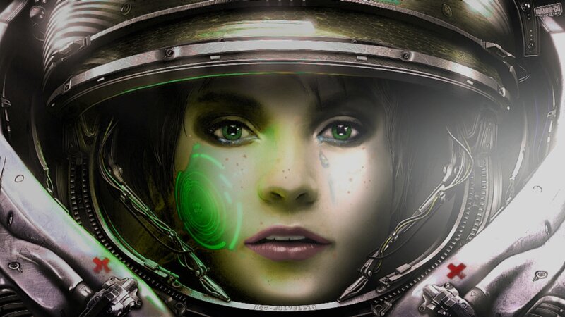 Woman in Space Helmet — Green, Dramatic, Digital Art, Green Light, Tear