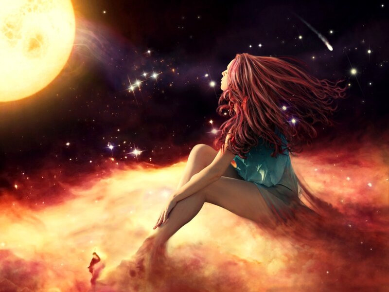 Woman in Space — Red, Dramatic, Night