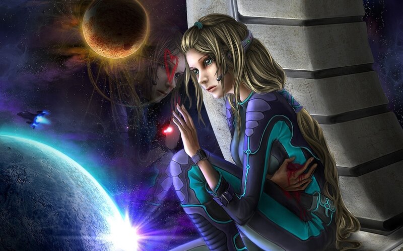 woman in space suit with blood