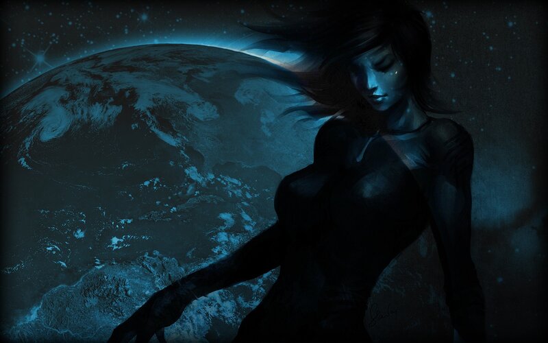 Woman in Space with Earth — Blue, Dramatic