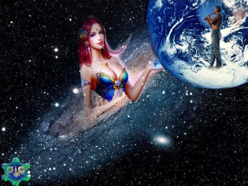 Woman in Space with Earth — Blue