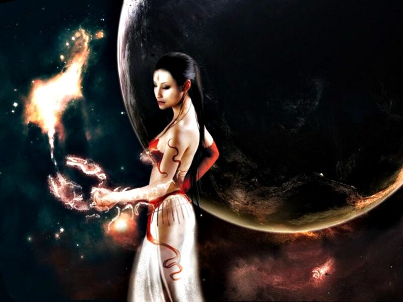 Woman in Space with Planet — Black