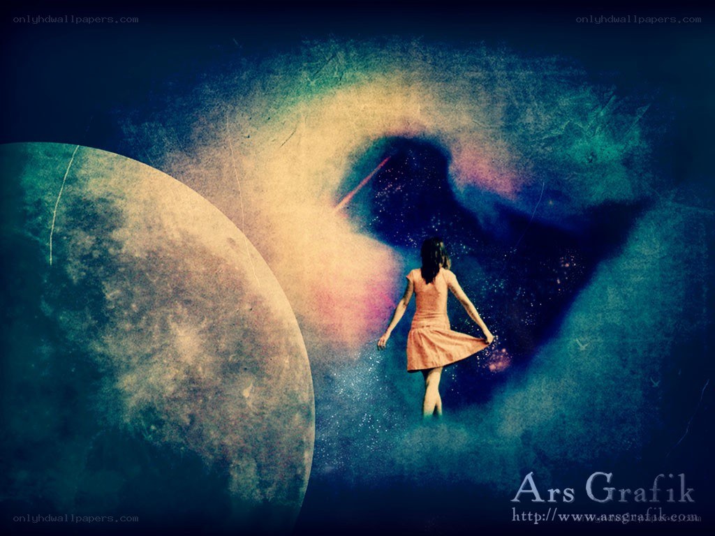 woman in space with planet