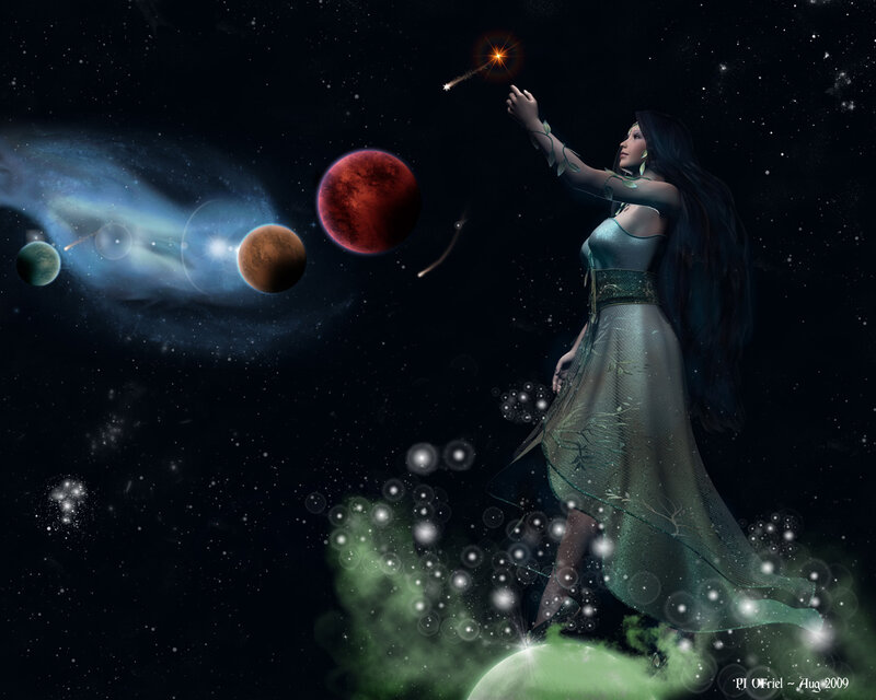 Woman in Space with Planets — Black