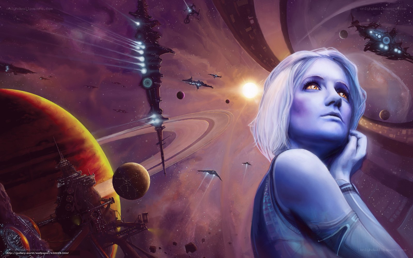 woman in space with ships