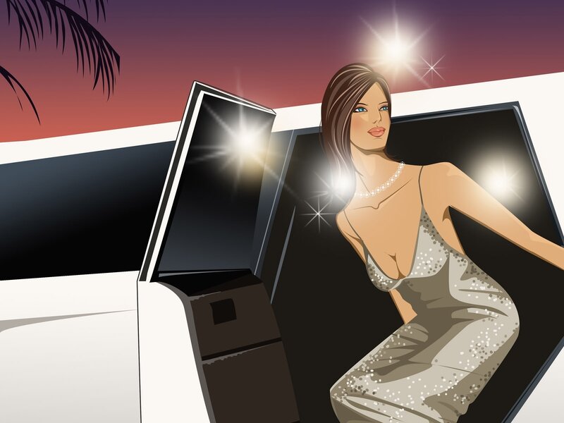 woman in sparkly dress exiting car