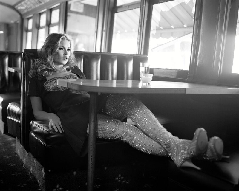 woman in sparkly tights at diner
