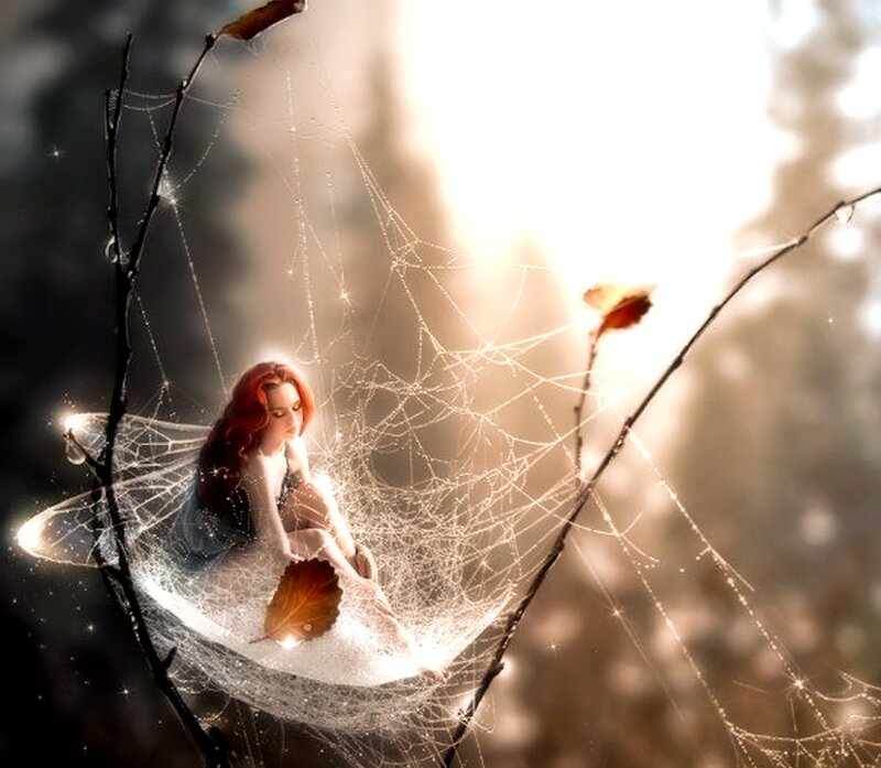 Woman in Spiderweb — White
