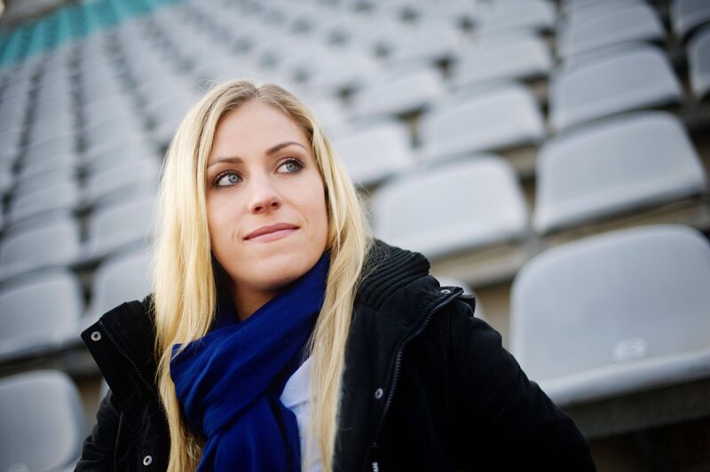 woman in stadium seating