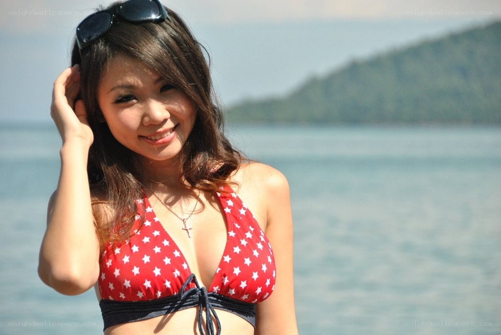 woman in star-patterned bikini