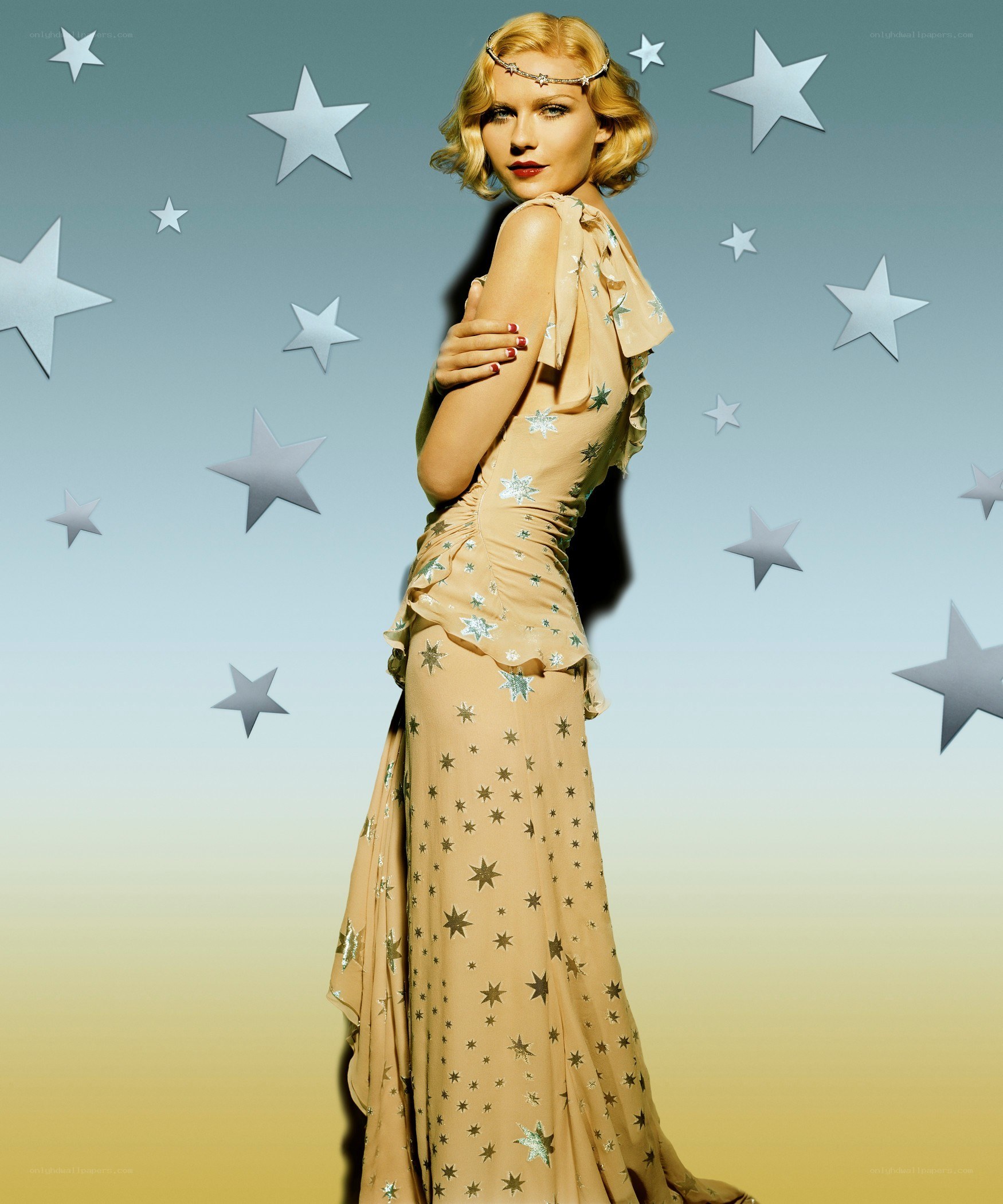 woman in star-patterned gown