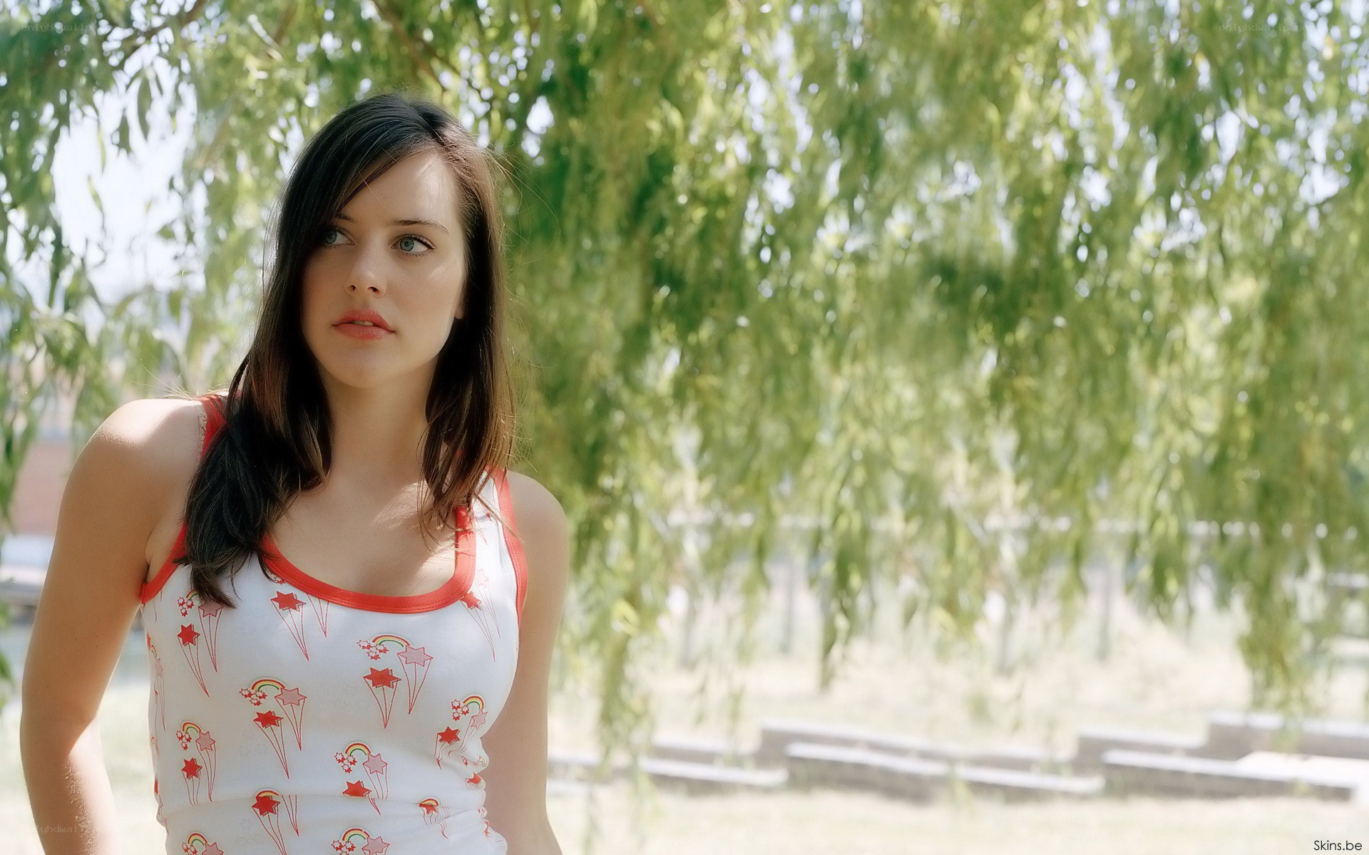 woman in star-patterned top